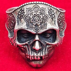 Copper Sterling Mandala Skull Ring Gothic Biker Jewelry Size 14.5 Statement Band